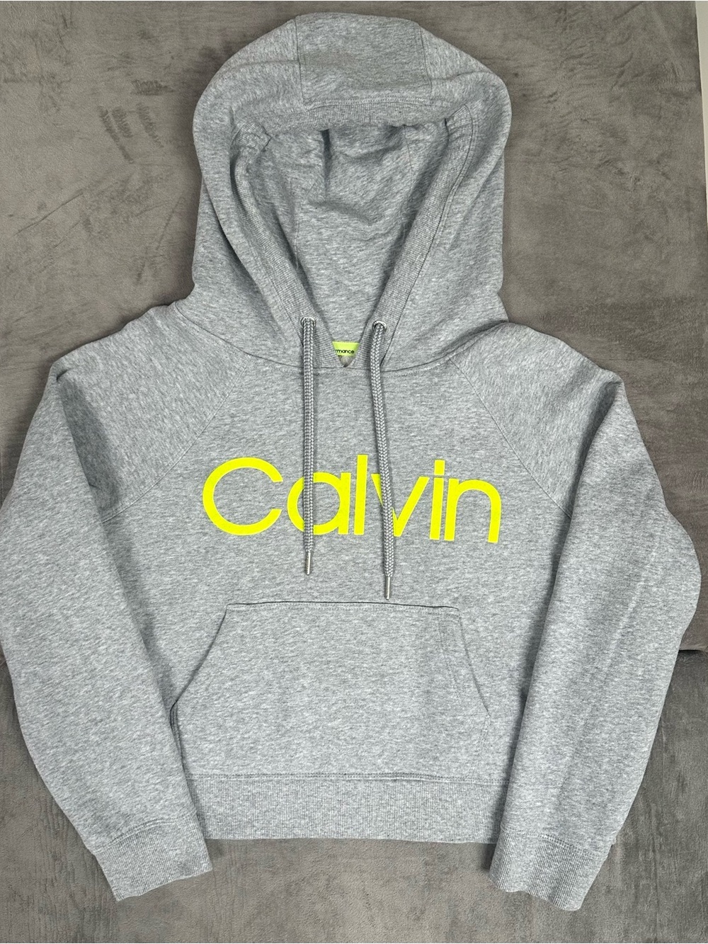 Calvin Klein Performance Grey Heather Hoodie with Neon Yellow Logo